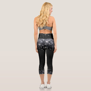 Leggings Capri Parties scintillant moderne Black & Silver