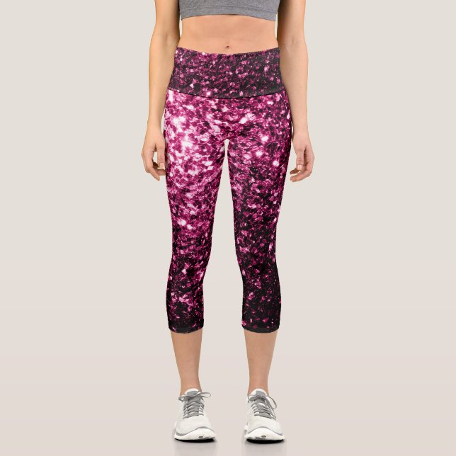 Leggings Capri Parties scintillant rose foncé brillant (Recto)