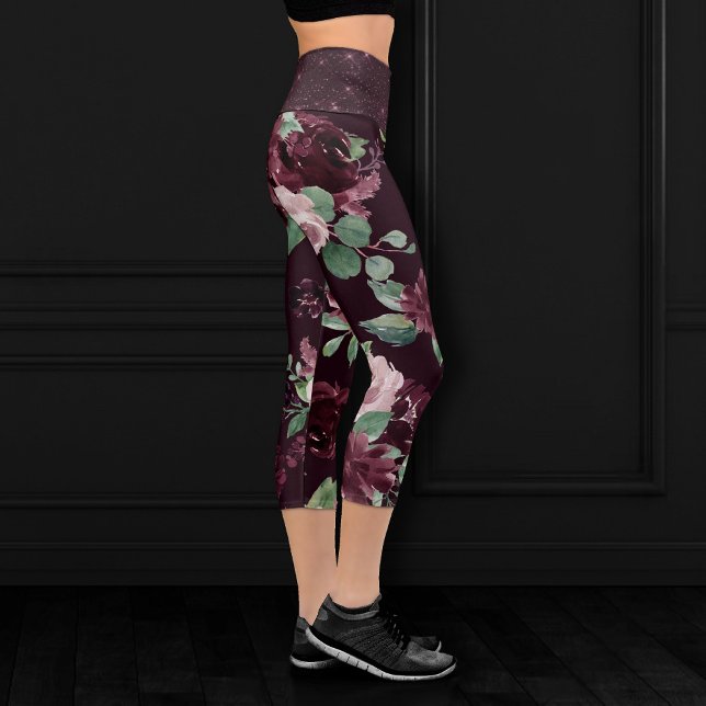 Leggings Capri Passion Humeur | Motif dramatique de rose de vigne (Créateur téléchargé)