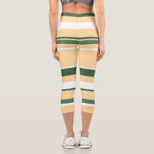Leggings Capri Pastel Beige Olive Vert Blanc Lignes Grandes
