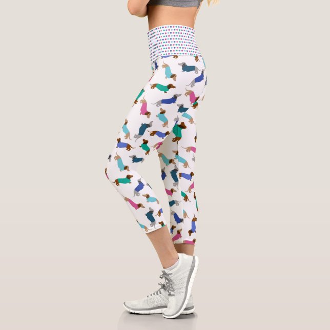 Leggings Capri Pastel Dachshunds et Polka Dot (Gauche)