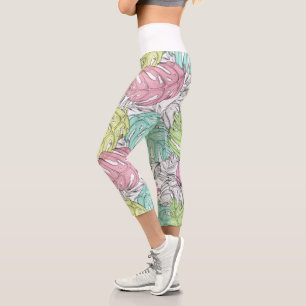 Leggings Capri Pastel monstera feuille de palmier aquarelle tropi