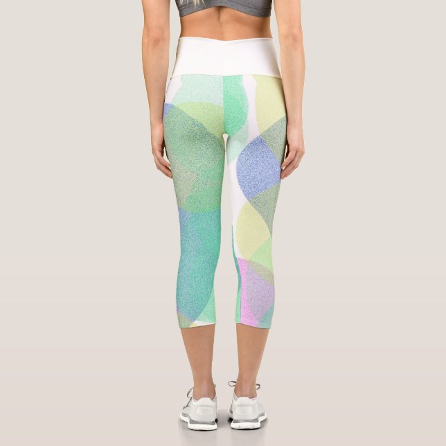 Leggings Capri Pastel Pale Turquoise Cercles d'Art Abstrait (Verso)