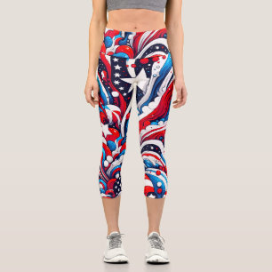 Leggings Capri Patriotique rouge, blanc et bleu 4 juillet