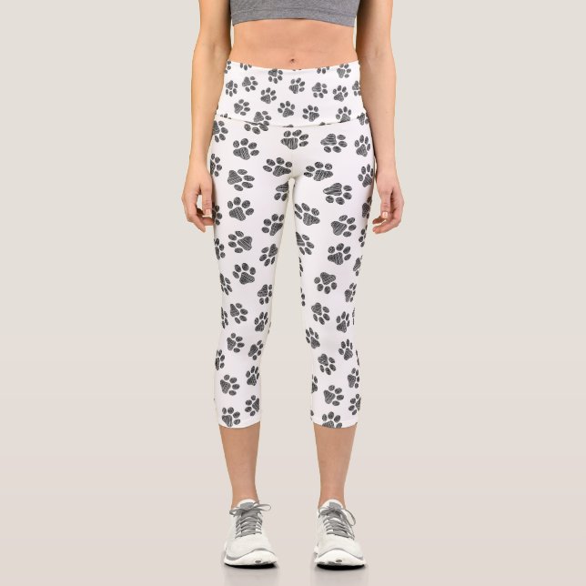 Leggings Capri Patrouilles de Doodle, Paws de Chien, Paws Noirs (Recto)