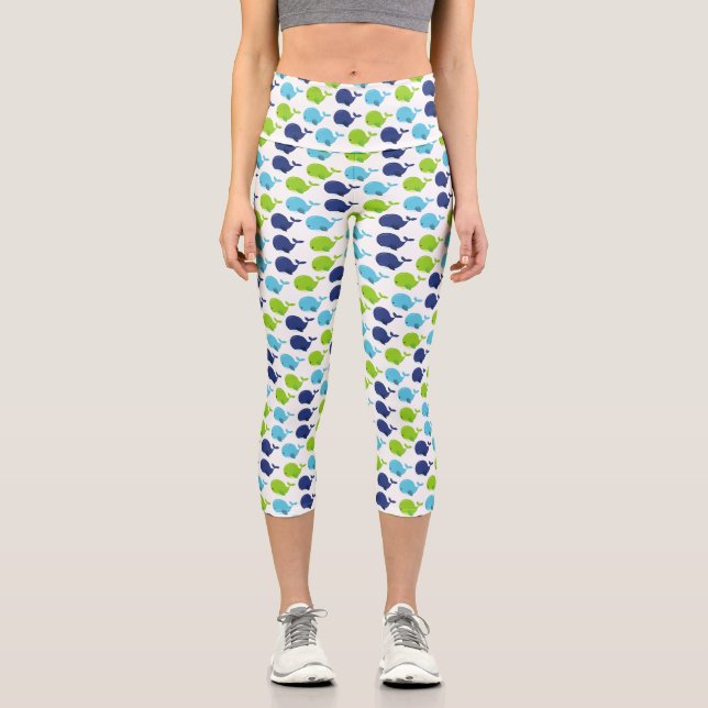 Leggings Capri Pattern of Whales, Cute Whales, Sea Animals (Recto)
