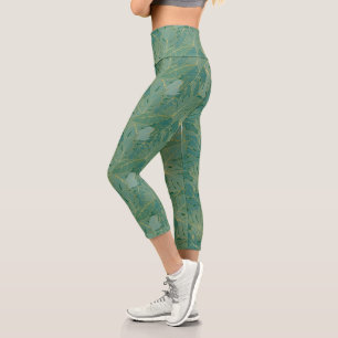 Leggings Capri Paume vert et or feuille motif