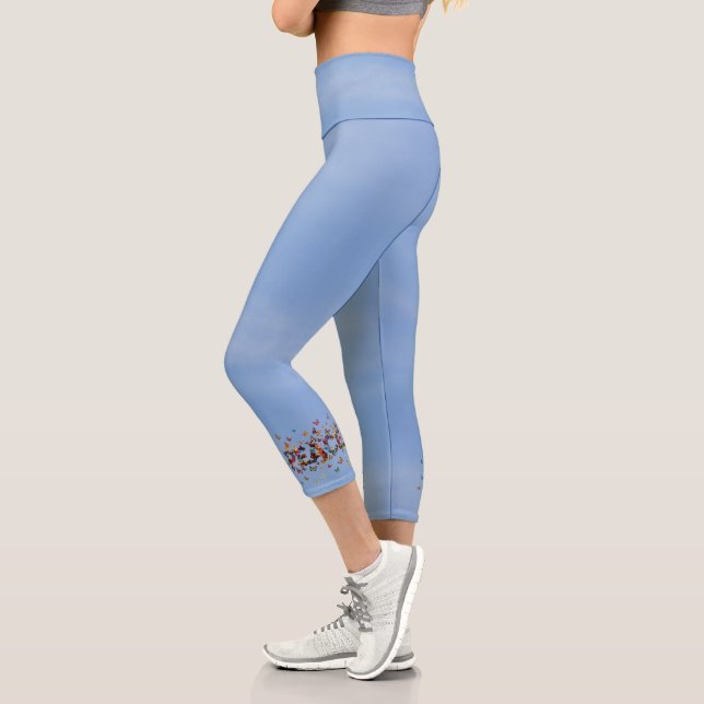 Leggings Capri PEACE Blue Sky Butterflies | Motivational Hope Joy (Gauche)