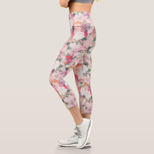 Leggings Capri Peinture d'aquarelle rose romantique