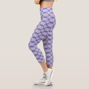 Leggings Capri Périvitie géométrique en treillis moderne & blanc