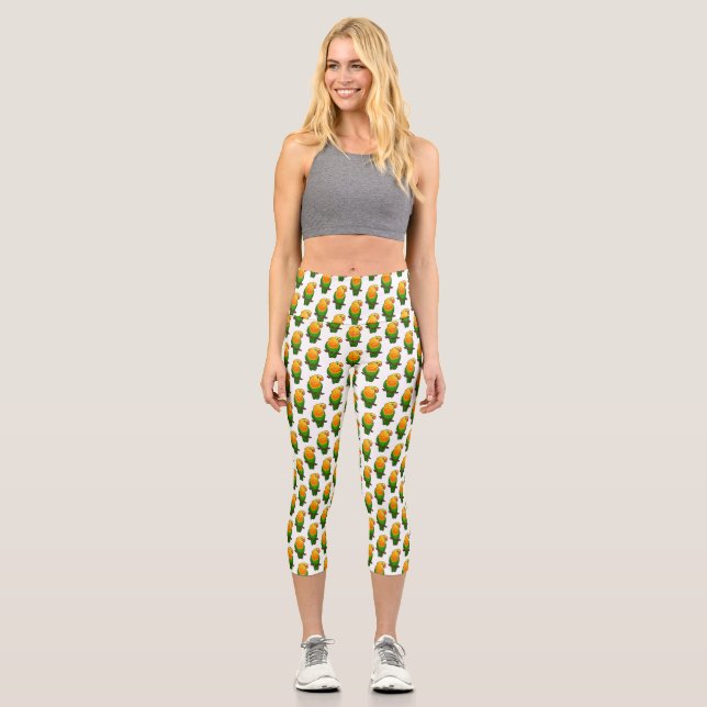 Leggings Capri Perroquet de caricature mignon lovebird (Recto)