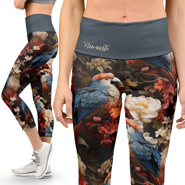Leggings Capri Perroquet Vintage coloré Imprimer Yoga floral (Créateur téléchargé)
