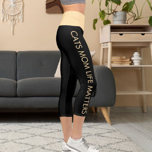 Leggings Capri Personnalisé Beige Et Noir Animal De Compagnie Nom