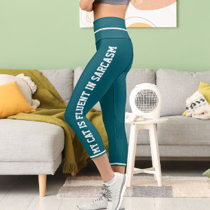 Leggings Capri Personnalisé Blanc Turquoise Amusant Style Comique