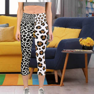 Leggings Capri Personnalisez Big Cat Motif Brown Blanc noir