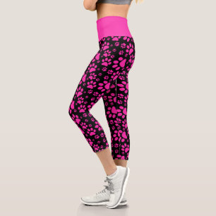Leggings Capri Petit Empreinte de patte rose et noir