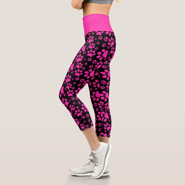 Leggings Capri Petit Empreinte de patte rose et noir (Gauche)