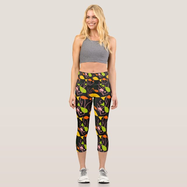 Leggings Capri Petits poissons dans l'eau -lumière sur le noir (Recto)