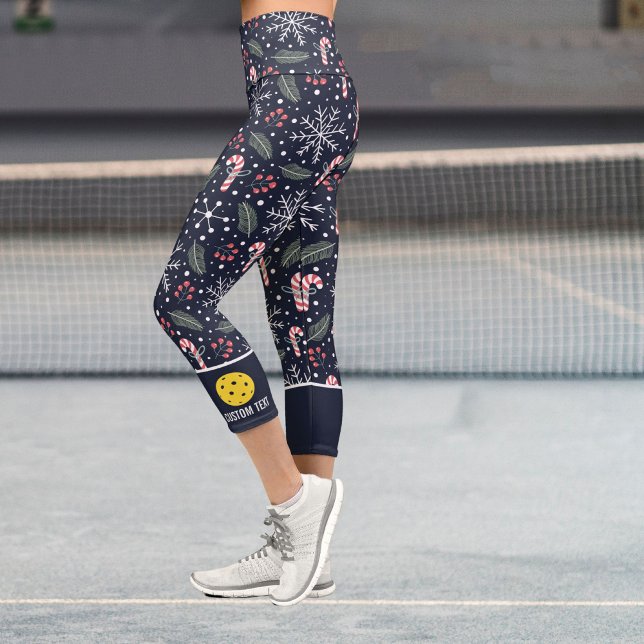 Leggings Capri Pickball Imprimer Noël hiver Texte personnalisé (Créateur téléchargé)