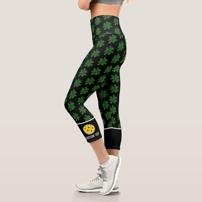 Leggings Capri Pickleball Design Funny Lucky 4 Leaf Clover Person (Gauche)