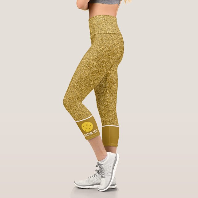 Leggings Capri Pickleball Design Gold Parties scintillant Imprime (Gauche)