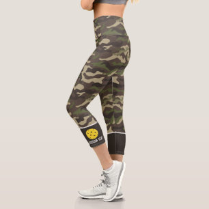 Leggings Capri Pickleball Imprimer Caméra vert Motif Texte perso