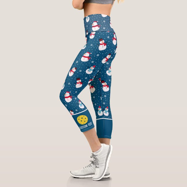 Leggings Capri Pickleball Imprimer Funky Winter Snowman Texte Per (Gauche)