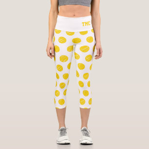 Leggings Capri Pickleball Jaune Balls White Sports Trending