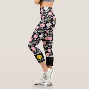 Leggings Capri Pickleball Player Motif floral Ajouter un texte pe