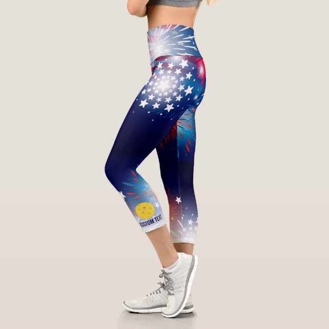 Leggings Capri Pickleball Print Patriotique Fireworks Texte perso (Gauche)