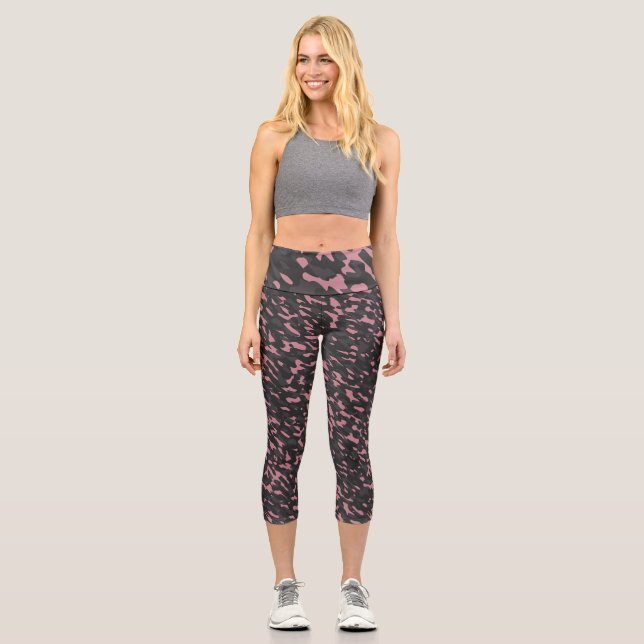 Leggings Capri pink and gray camo abstract (Recto)