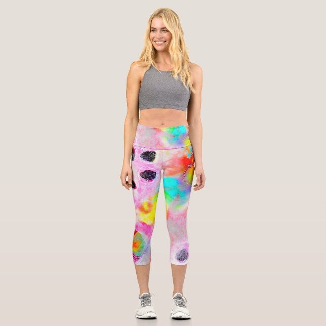 Leggings Capri Pink et Aqua Abstrait (Recto)