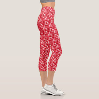 Leggings Capri Pink Red White Abstract Pattern