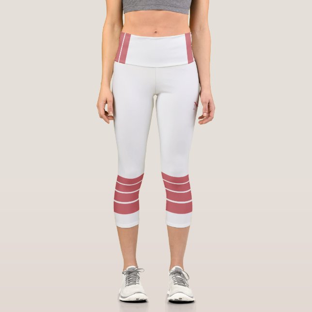Leggings Capri Pink Retro Stripes and Text on Minimalist (Recto)