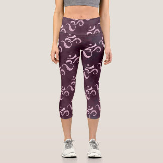 Leggings Capri Pink Sparkle Om Scattered Maroon Monochrome Tiedye