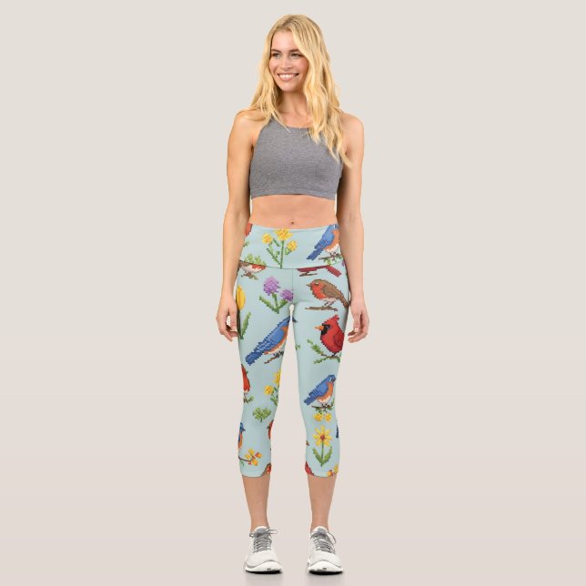 Leggings Capri Pixel Oiseaux et fleurs (Recto)