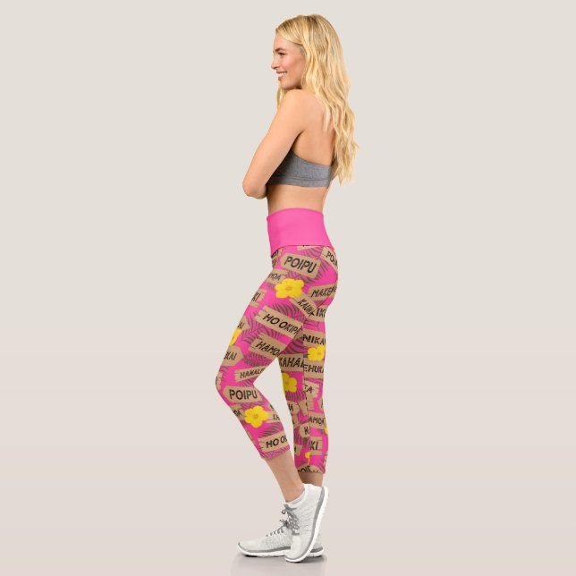 Leggings Capri Plage hawaïenne tropicale rose (Gauche)