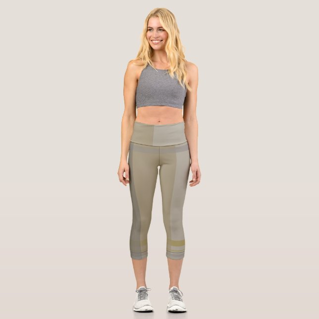 Leggings Capri plaid en or, cuivre argenté, gris & beiges (Recto)