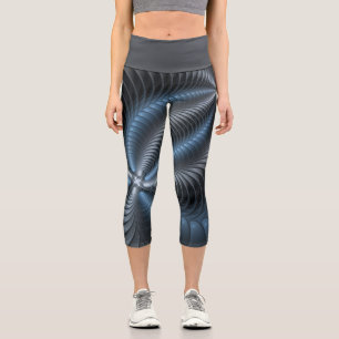 Leggings Capri Plastique bleu gris 3D Fractal Art moderne Abstrai