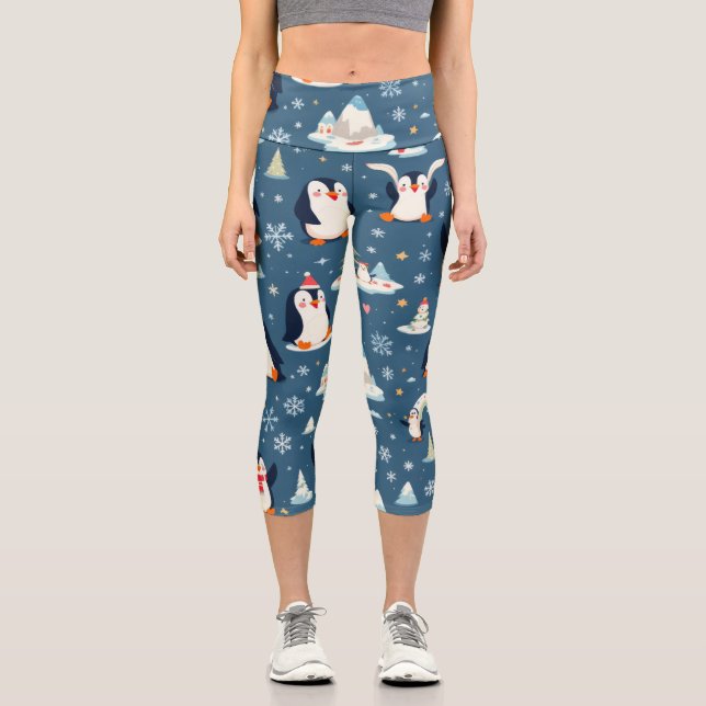 Leggings Capri Playful Penguin Pattern (Recto)