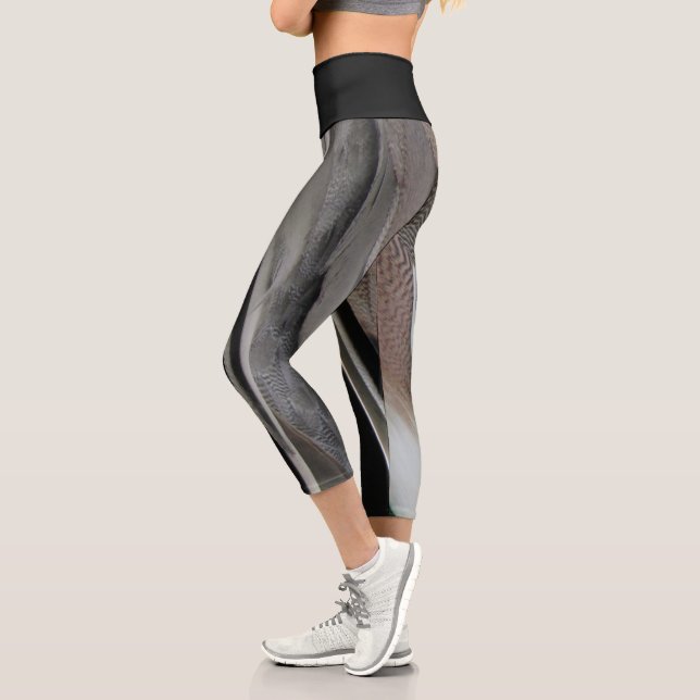 Leggings Capri Plumes de canard Photo moderne Black Grey Nature (Gauche)