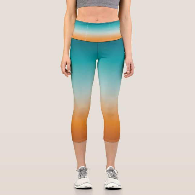 Leggings Capri Plutôt Ombre Sunny Orange & Turquoise Blue Gradien (Recto)