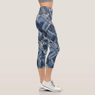 Leggings Capri Poche Et Tresses En Denim Distressé Sombre