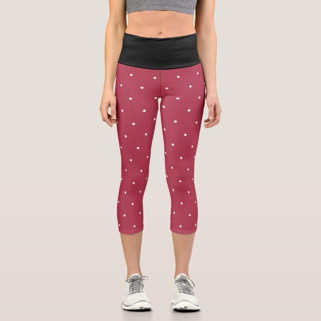Leggings Capri Pois géométriques blancs noirs et Roses (Recto)