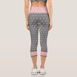 Leggings Capri pois rose blanc clair gris