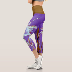 Leggings Capri Poisson tropical à queue en éventail aquarelle vio
