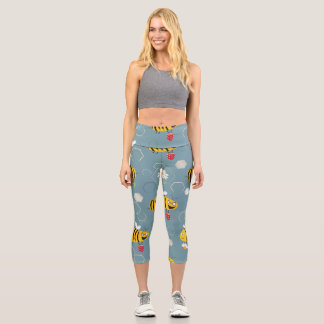 Leggings Capri Pollinant Les Abeilles, Flower Garden Scene.