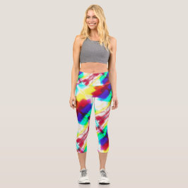 Leggings Capri Popart Abstrait arc-en-ciel primaire haute taille