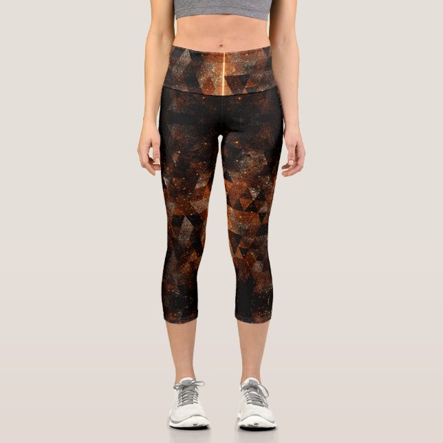 Leggings Capri Poutre d'or dans l'univers brillant géométrique (Recto)