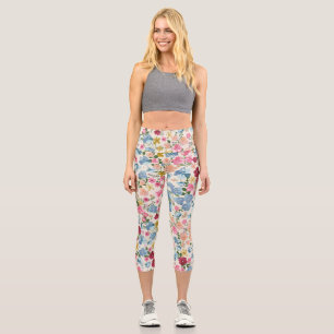 Leggings Capri pré du milieu de l'été, motif plante en fleurs.